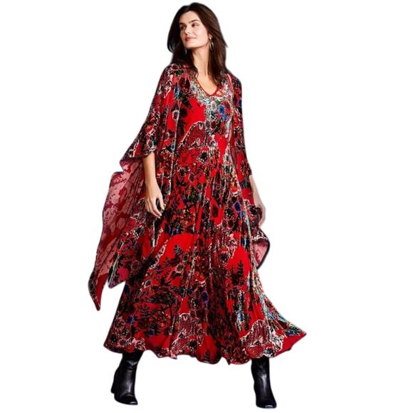Johnny Was Dresses & Skirts - Johnny Was BIAS Bobcat Forest Floral Maxi Silk Blend Red DRESS Size XS